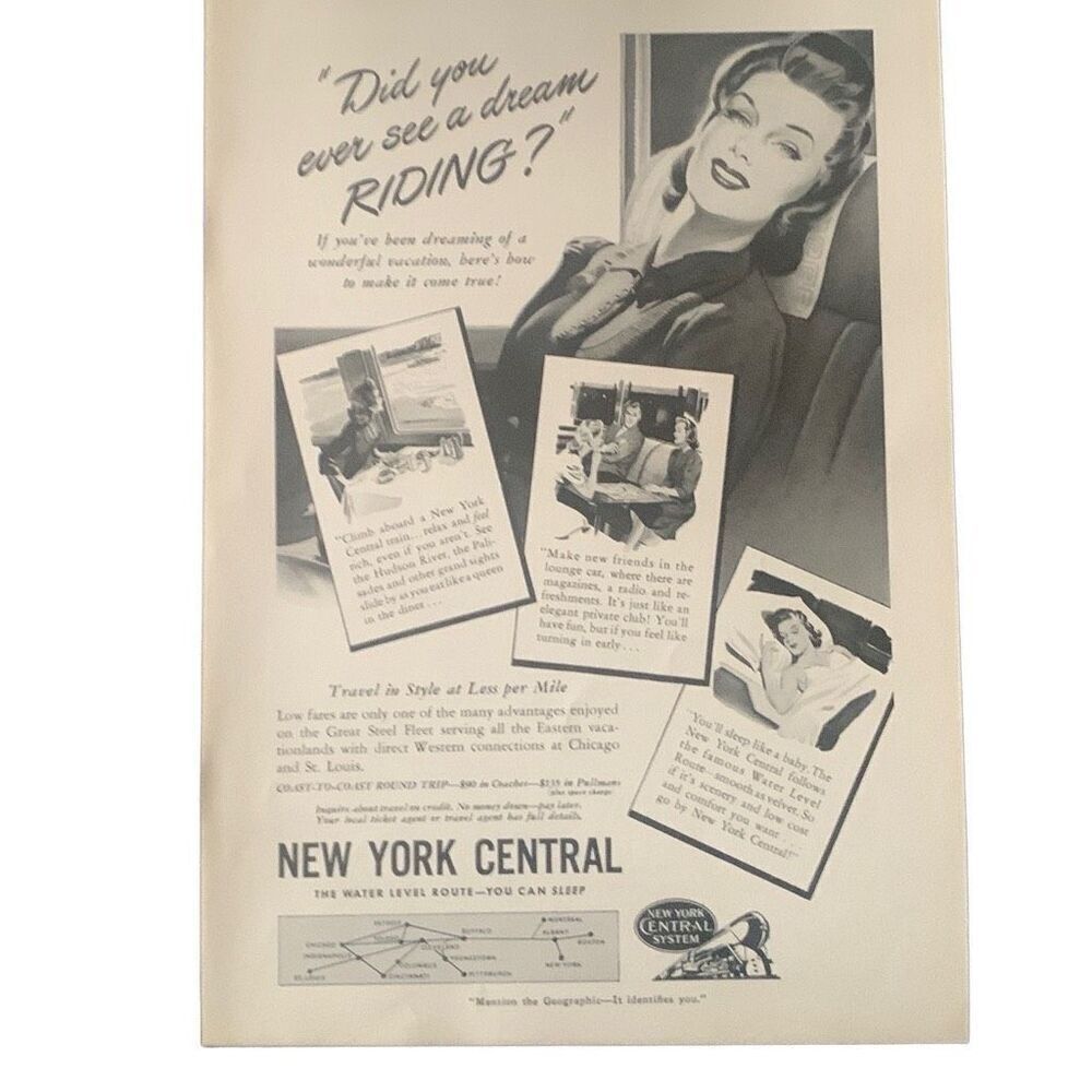Vintage 1941 New York Central See A Dream Riding Ad Advertisement